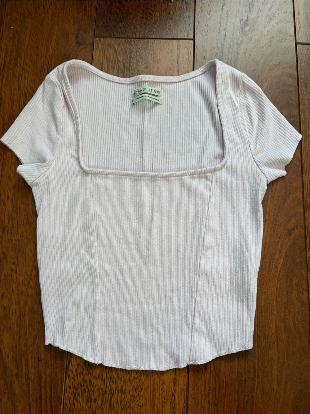 Urban Outfitters Square Neck Short Sleeve Ribbed Top - Light Pink